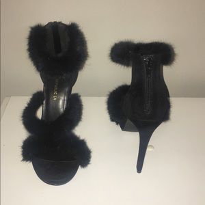 Three strap Faux fur heels